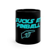 Load image into Gallery viewer, Sucks at Pinball (blue) - Black Mug 11oz