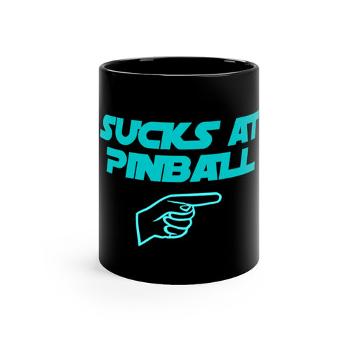 Sucks at Pinball (blue) - Black Mug 11oz